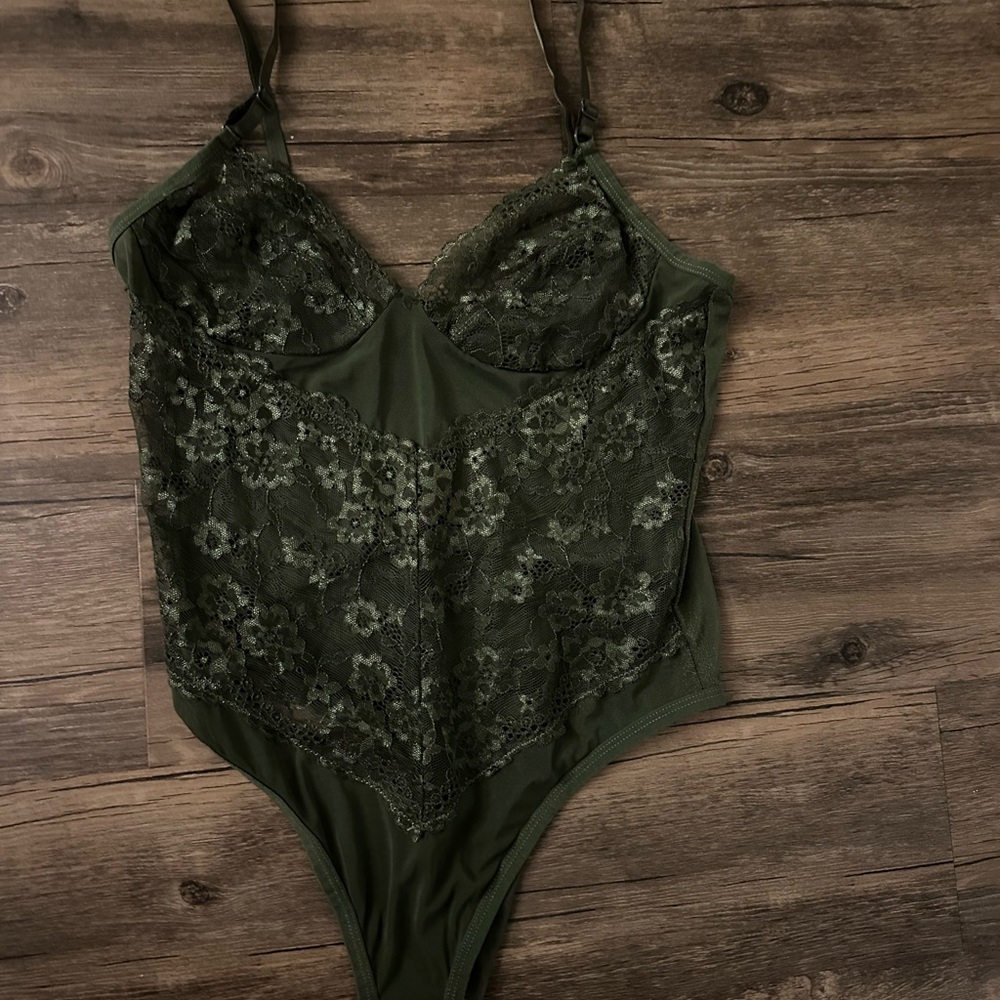 Olive Green Lace Bodysuit Top